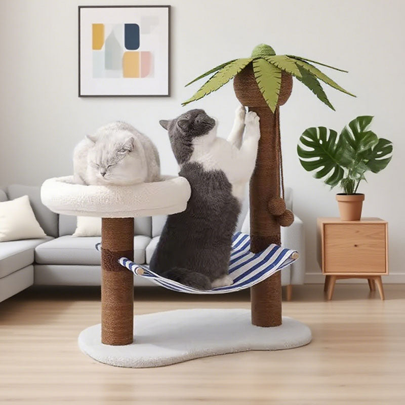 Tropical Palm Cat Tree with Hammock & Coconut Toys