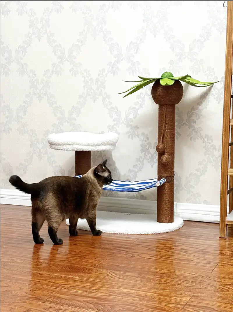 Tropical Palm Cat Tree with Hammock & Coconut Toys