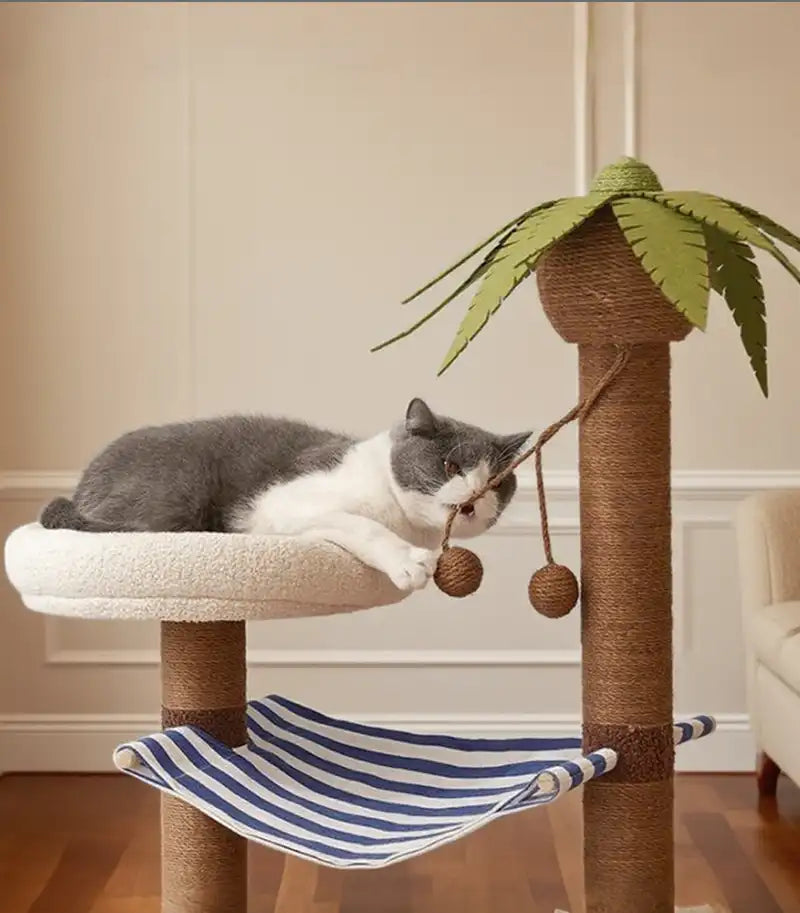 Tropical Palm Cat Tree with Hammock & Coconut Toys