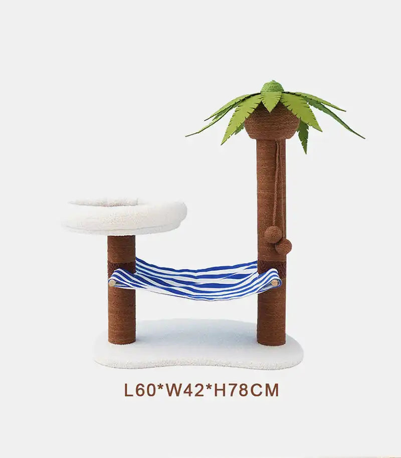 Tropical Palm Cat Tree with Hammock & Coconut Toys