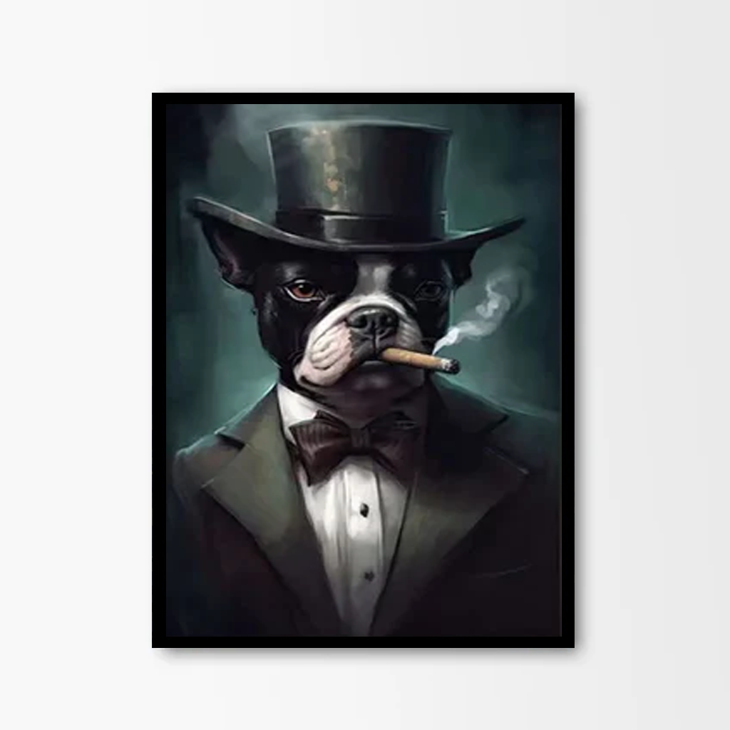 Pet Portrait In Top Hat Suit Smoking Pipe