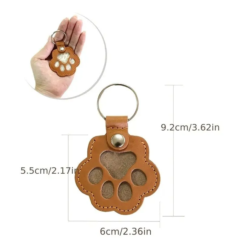 Paw Shape Pu Leather Memorial Keychain For Pet Hair Storage