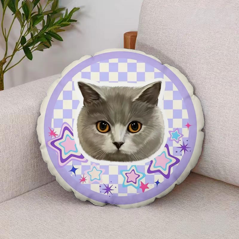 Taro Purple Grid Pet Portrait Pillow