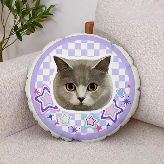 Taro Purple Grid Pet Portrait Pillow