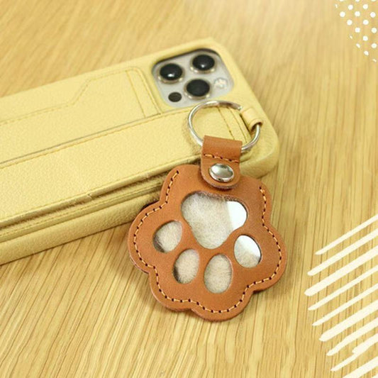 Paw Shape Pu Leather Memorial Keychain For Pet Hair Storage