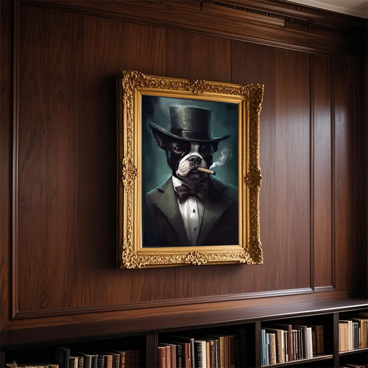 Pet Portrait In Top Hat Suit Smoking Pipe