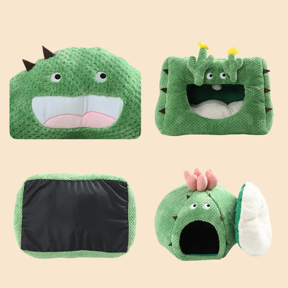 Adorable Cartoon-Style Cactus Cat Bed