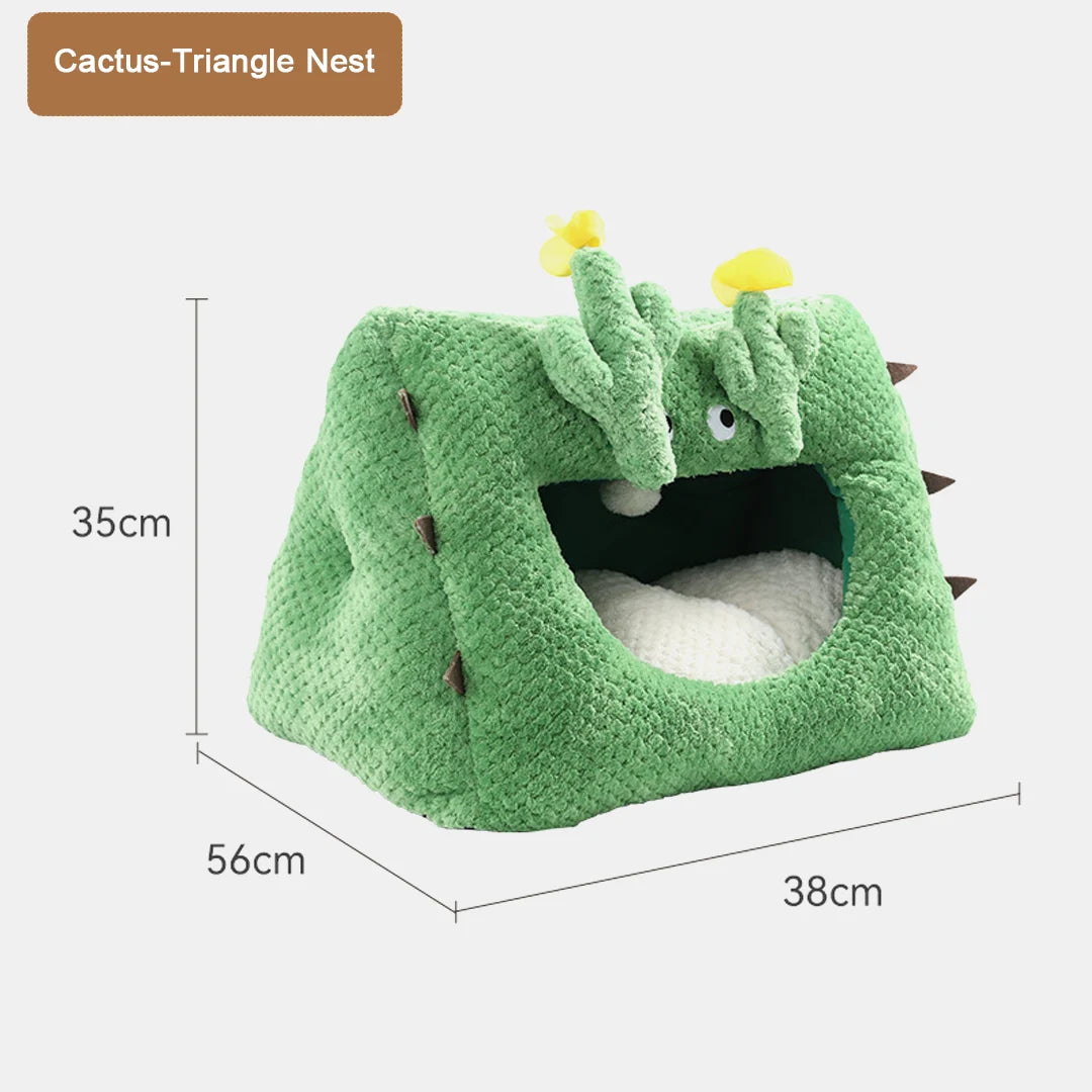 Adorable Cartoon-Style Cactus Cat Bed