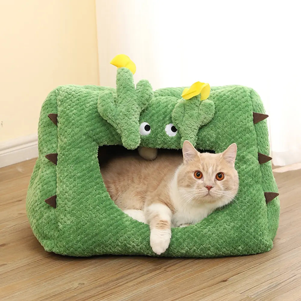 Adorable Cartoon-Style Cactus Cat Bed