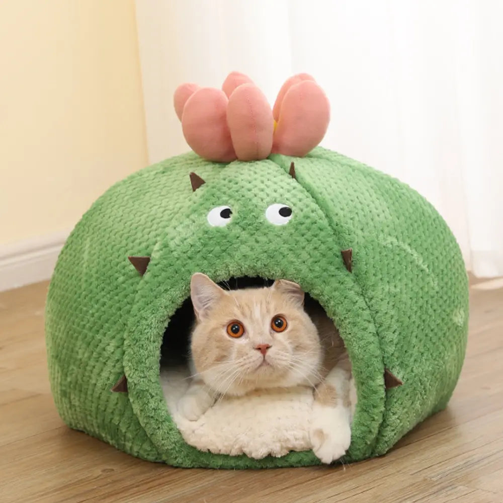 Adorable Cartoon-Style Cactus Cat Bed
