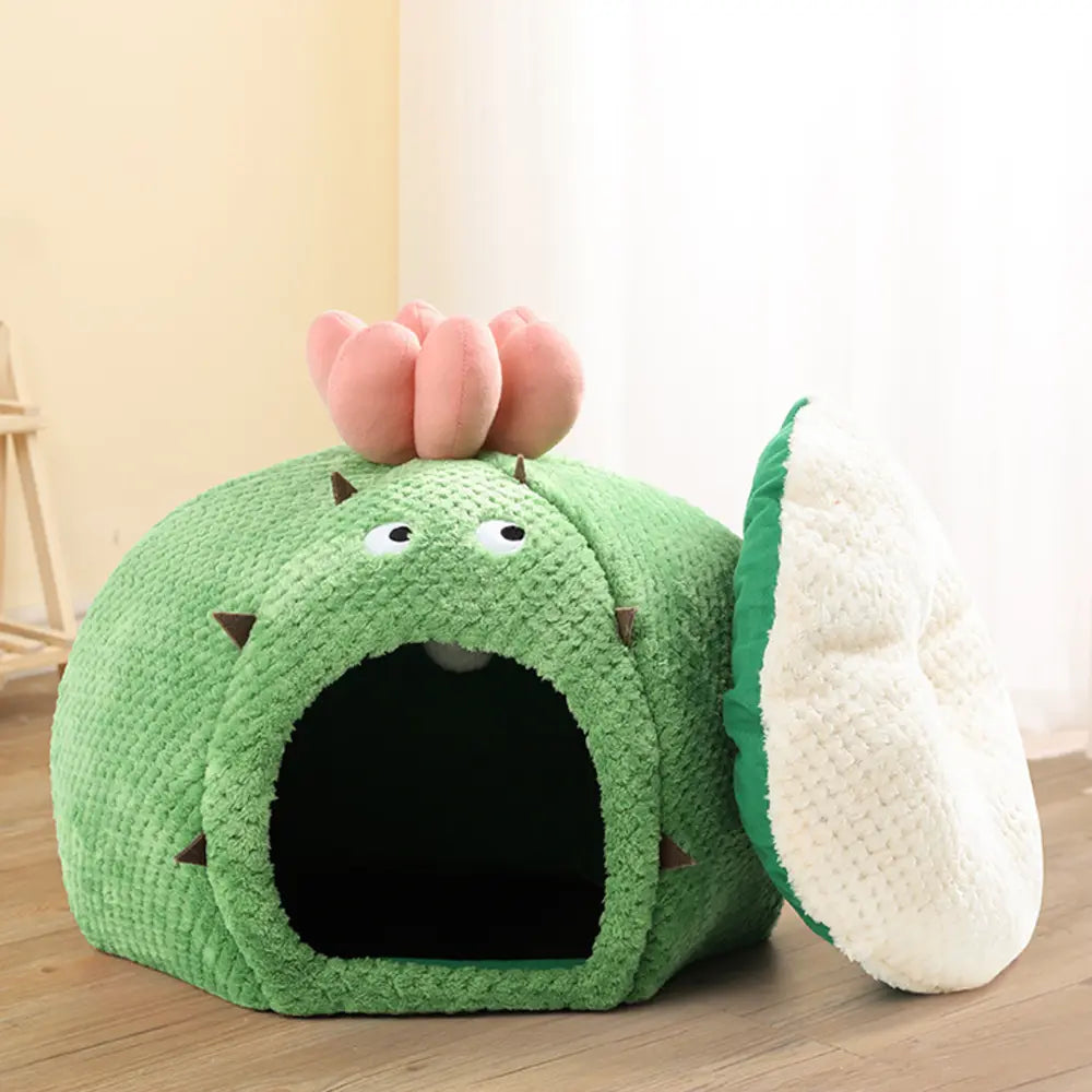 Adorable Cartoon-Style Cactus Cat Bed