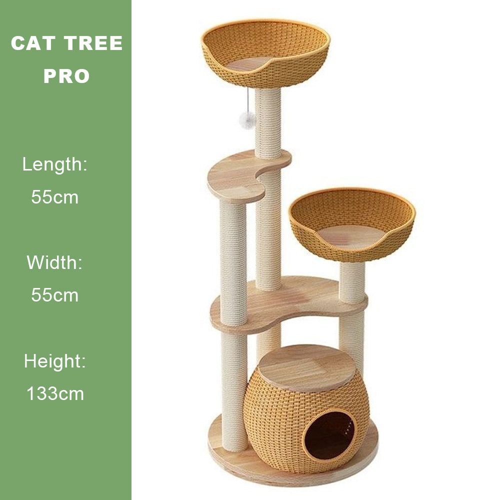 Rattan Cat Bed Cat Tree Tower for Indoor Cats