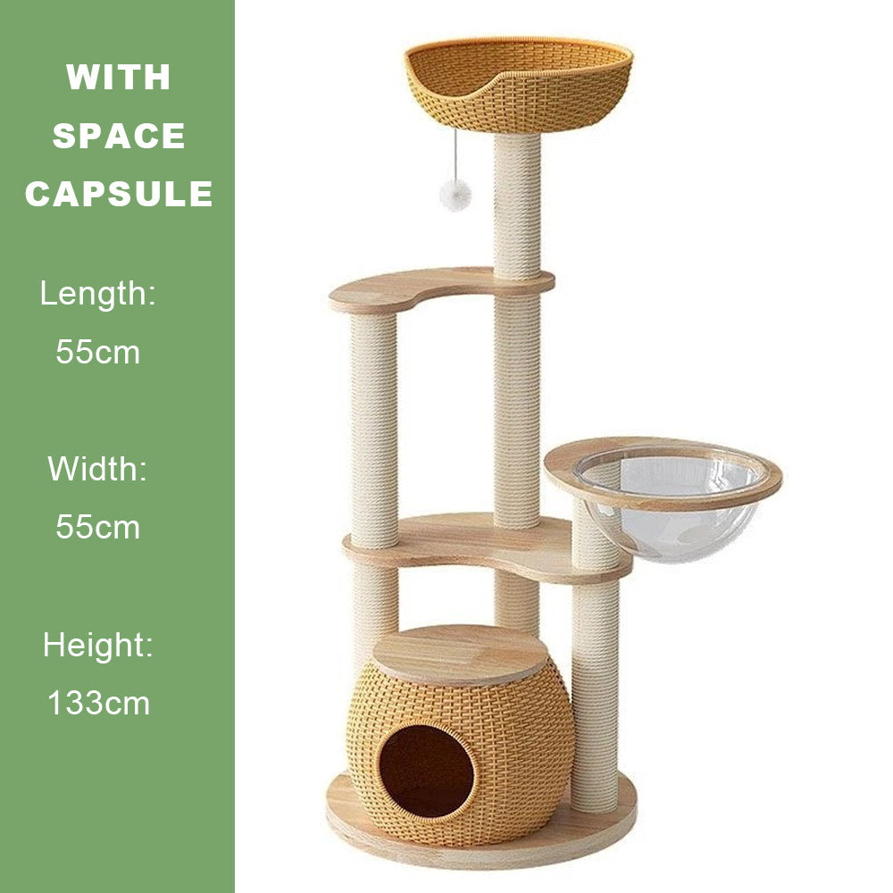 Rattan Cat Bed Cat Tree Tower for Indoor Cats