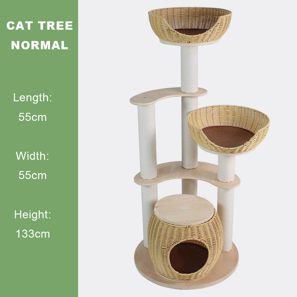 Rattan Cat Bed Cat Tree Tower for Indoor Cats