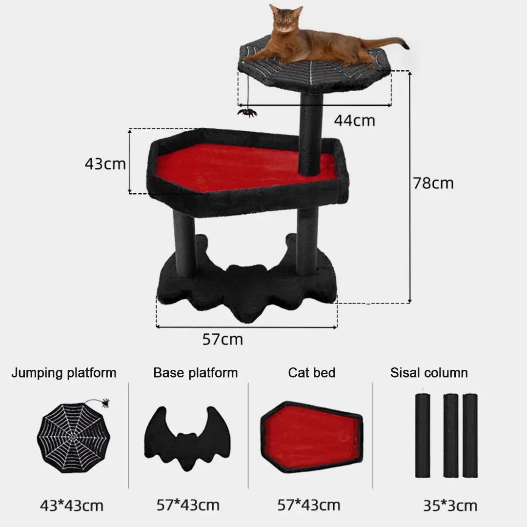 Gothic Halloween Cat Tree with Bat & Spider Web Platforms
