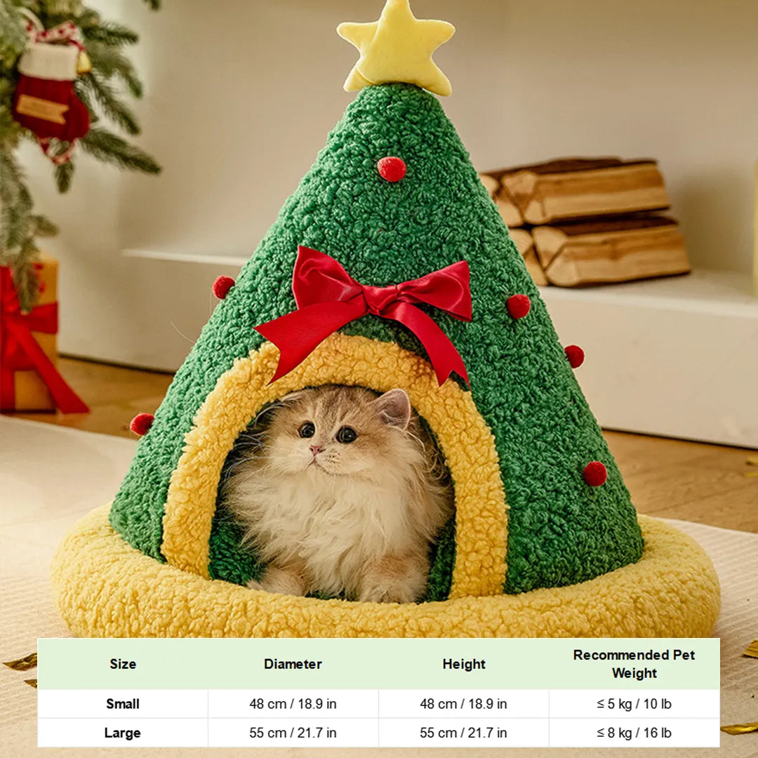 Pawsmas Christmas Tree Triangle Cat Cave Bed