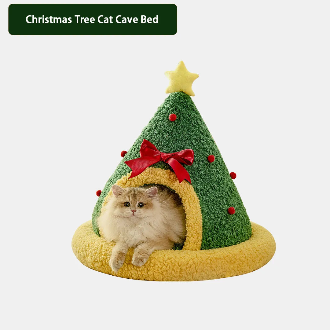 Pawsmas Christmas Tree Triangle Cat Cave Bed