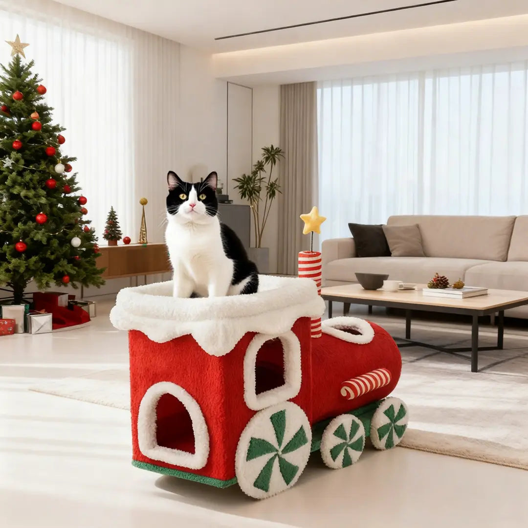 Pawsmas Christmas Train Cat House & Climbing Tower
