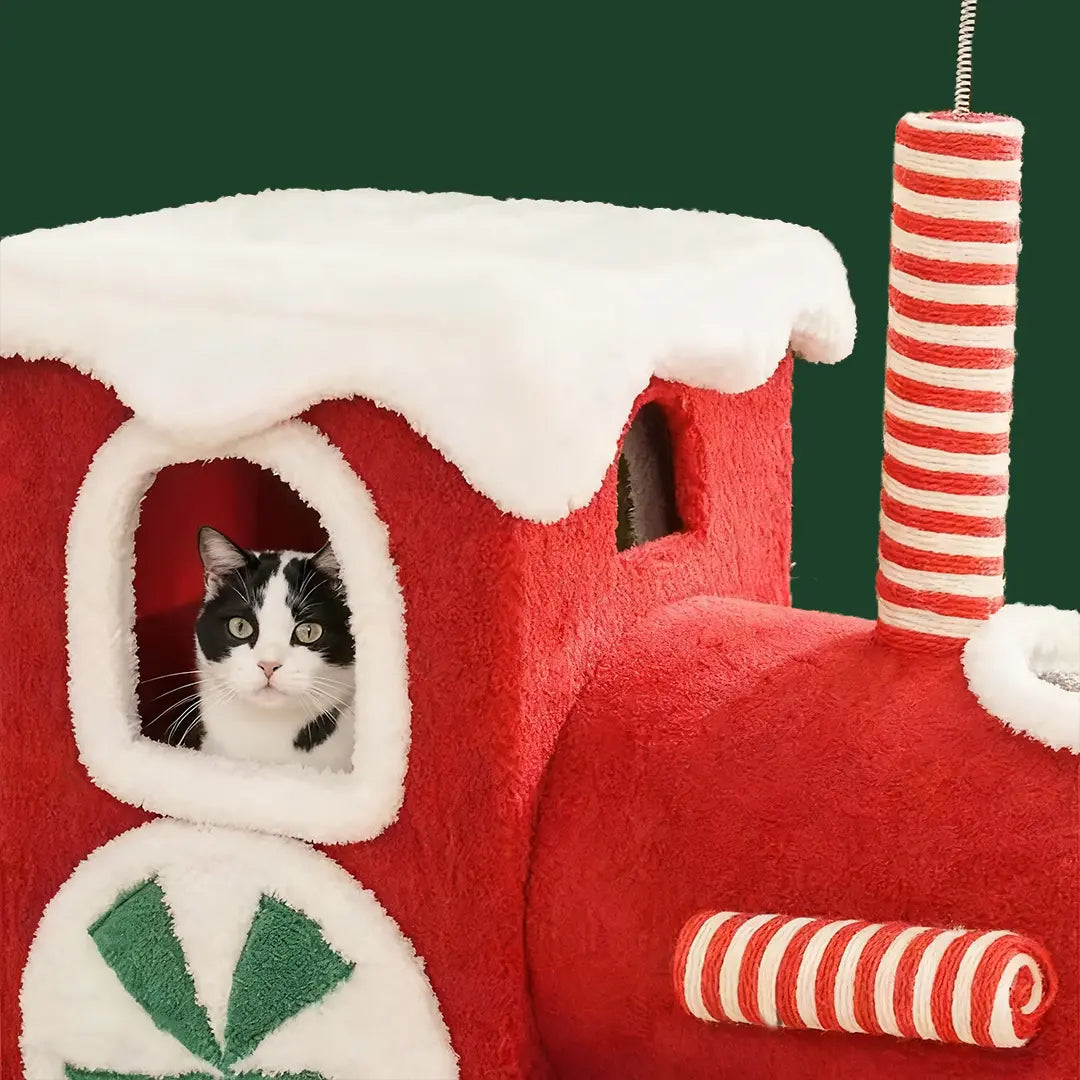 Pawsmas Christmas Train Cat House & Climbing Tower