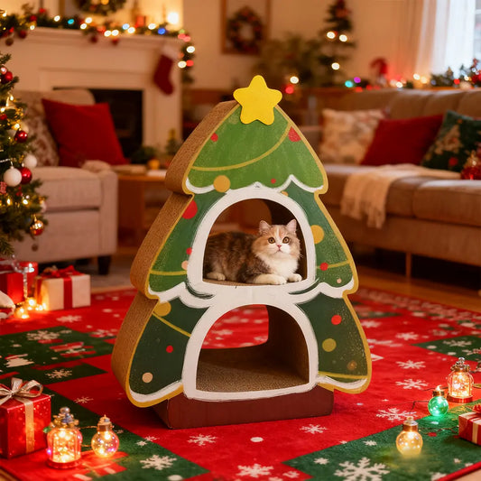 Pawsmas Christmas Tree Corrugated Cat Scratcher Tower