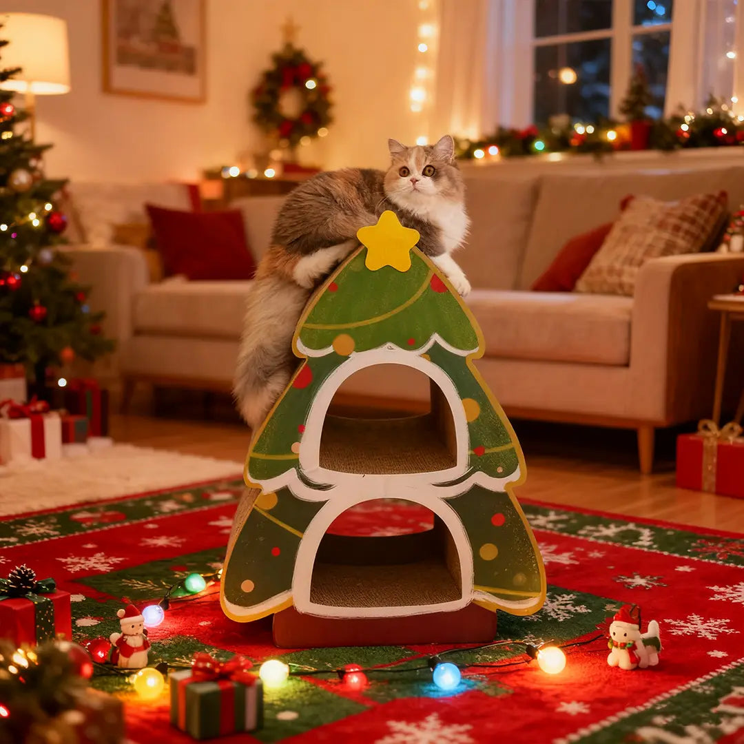 Pawsmas Christmas Tree Corrugated Cat Scratcher Tower