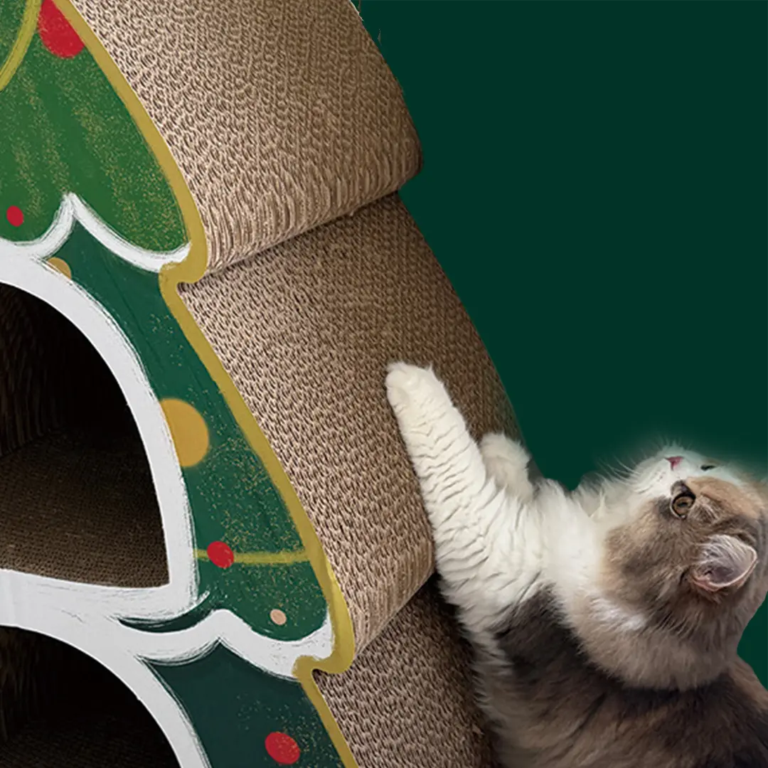 Pawsmas Christmas Tree Corrugated Cat Scratcher Tower