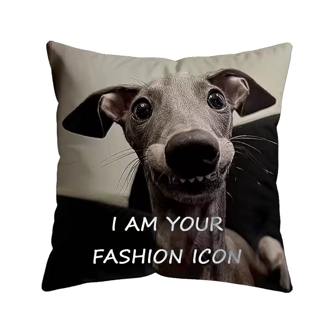 Print Puppy photo on Square Pillow and Add Text i am your fashion icon