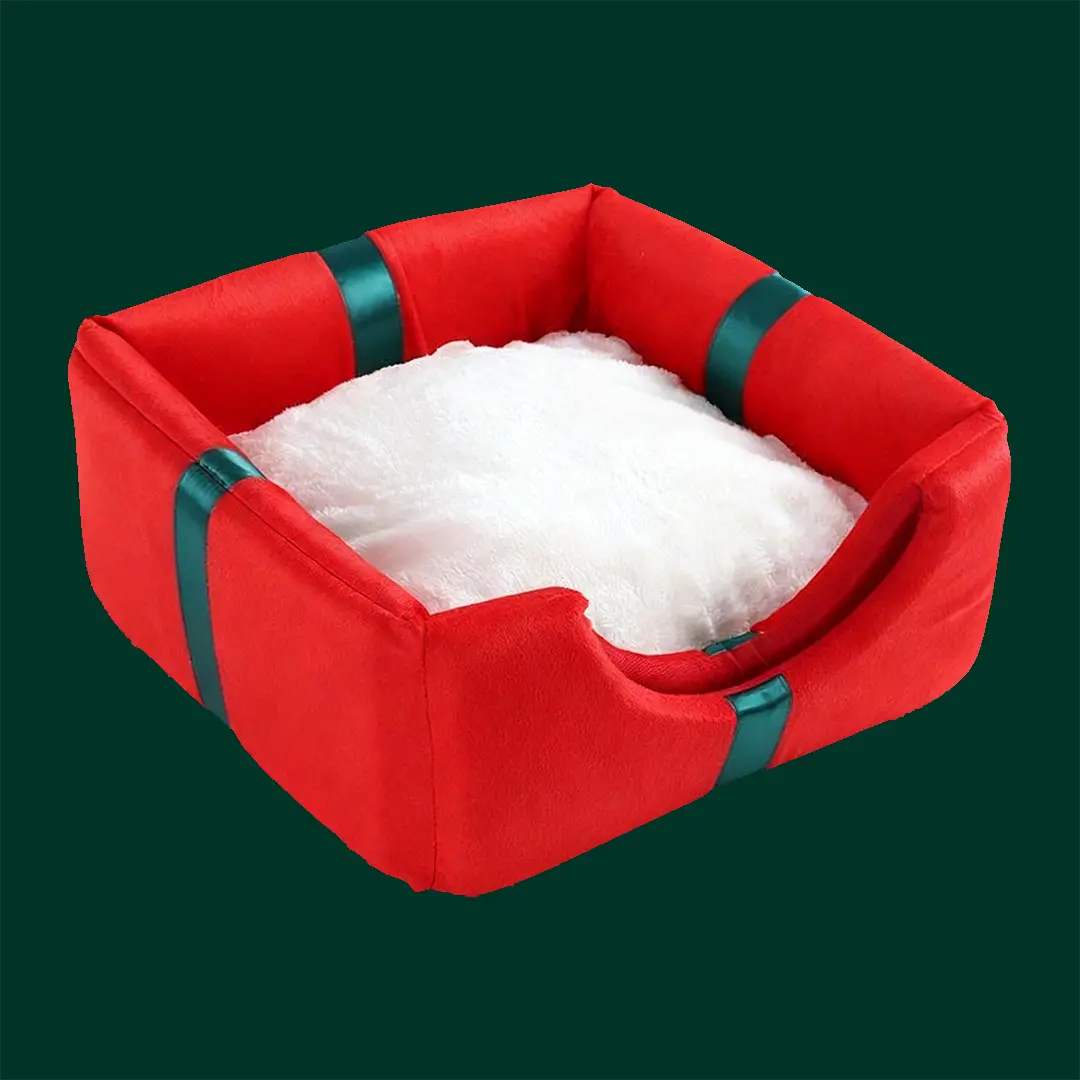 Pawsmas Dual-Use Red Christmas Gift Box Cat Bed