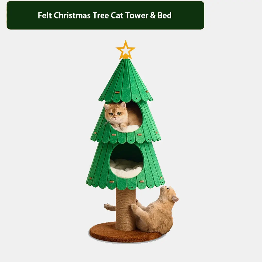 Pawsmas Felt Christmas Tree Cat Tower & Bed