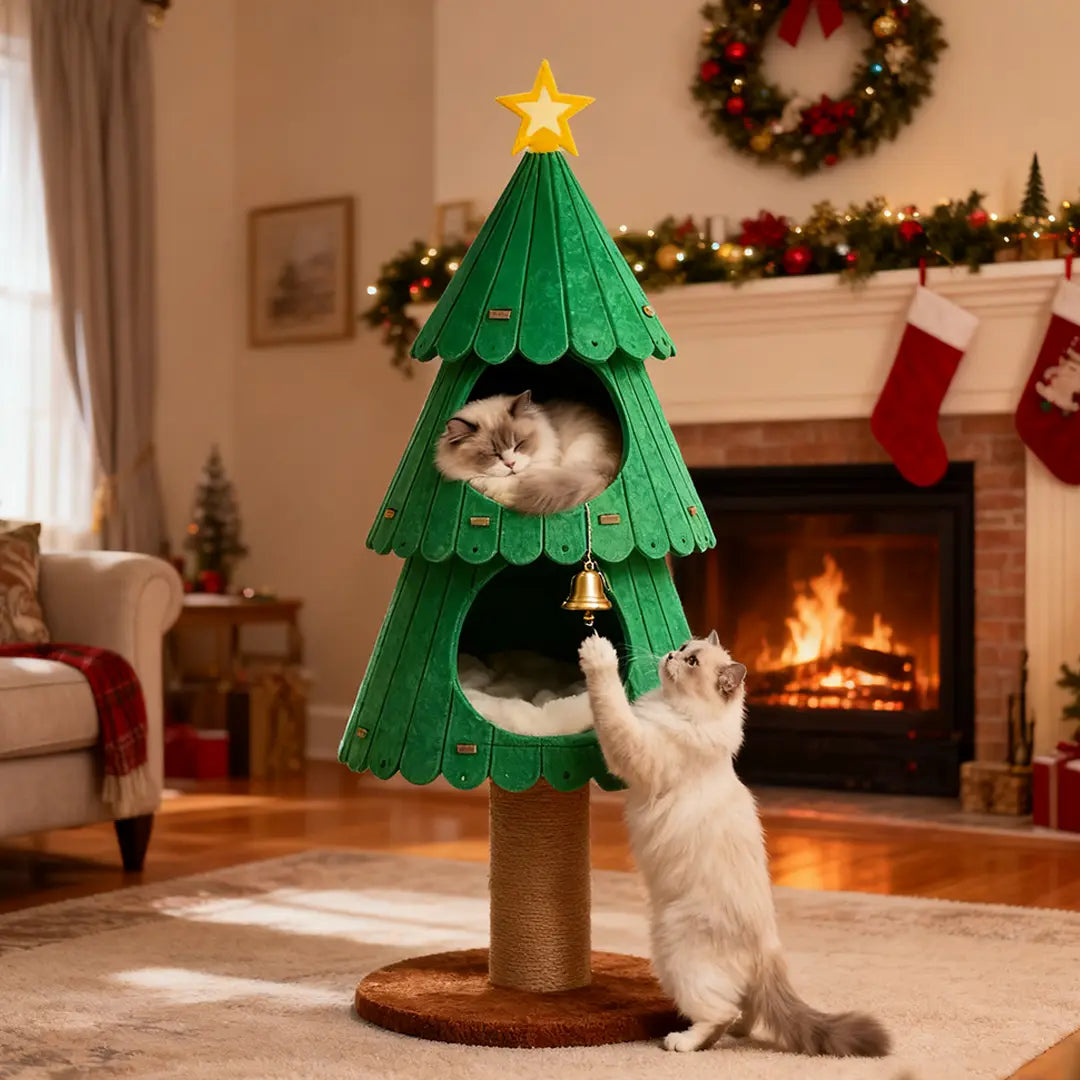 Pawsmas Felt Christmas Tree Cat Tower & Bed