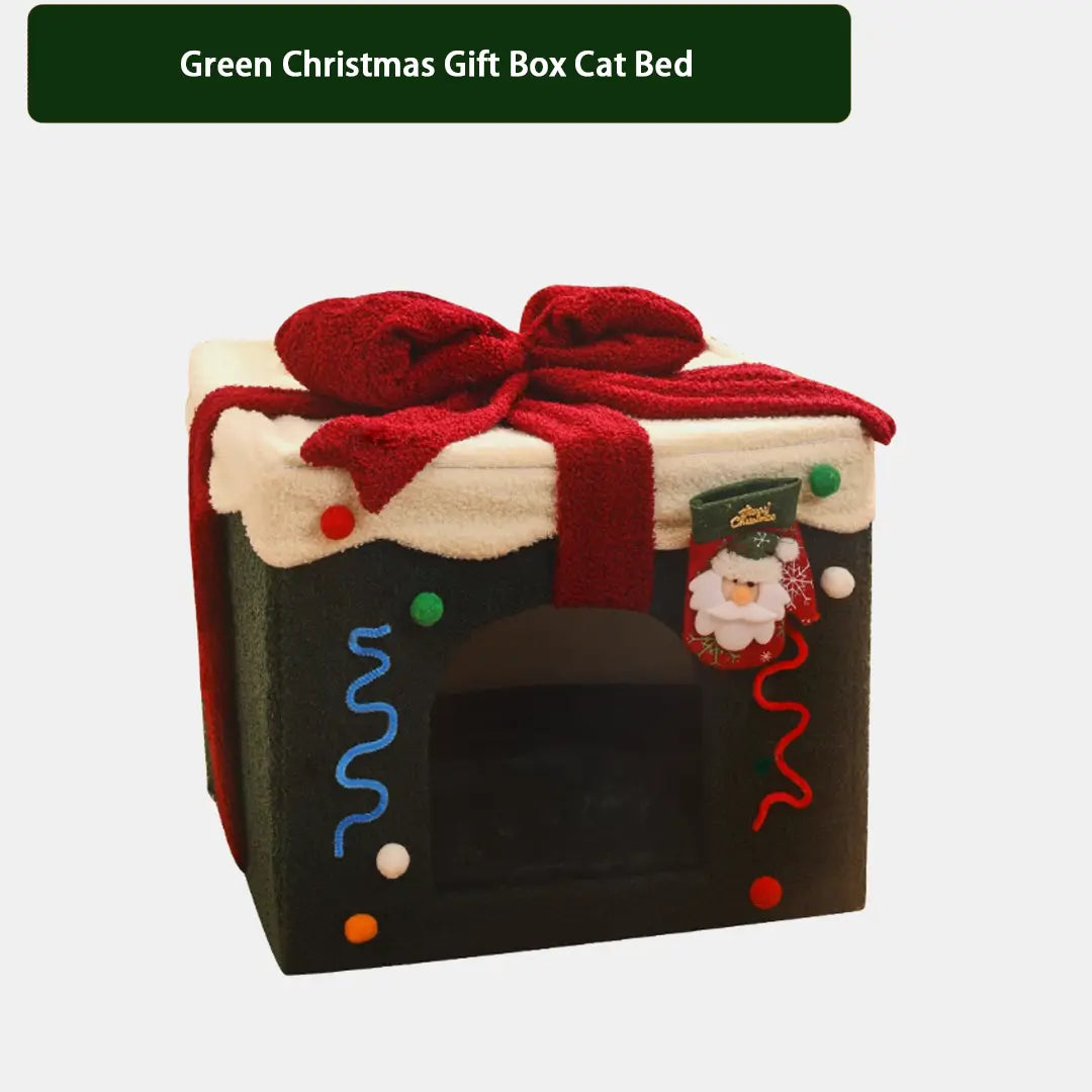 Pawsmas Green Christmas Gift Box Cat Bed