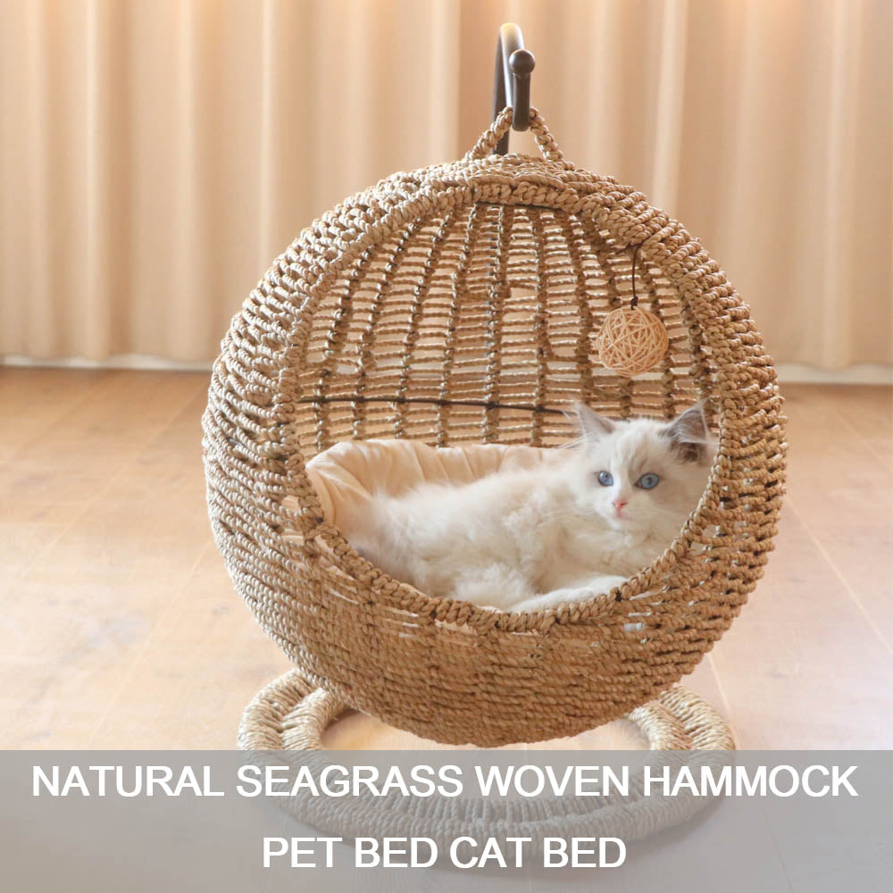 Natural seagrass woven hammock pet bed cat bed
