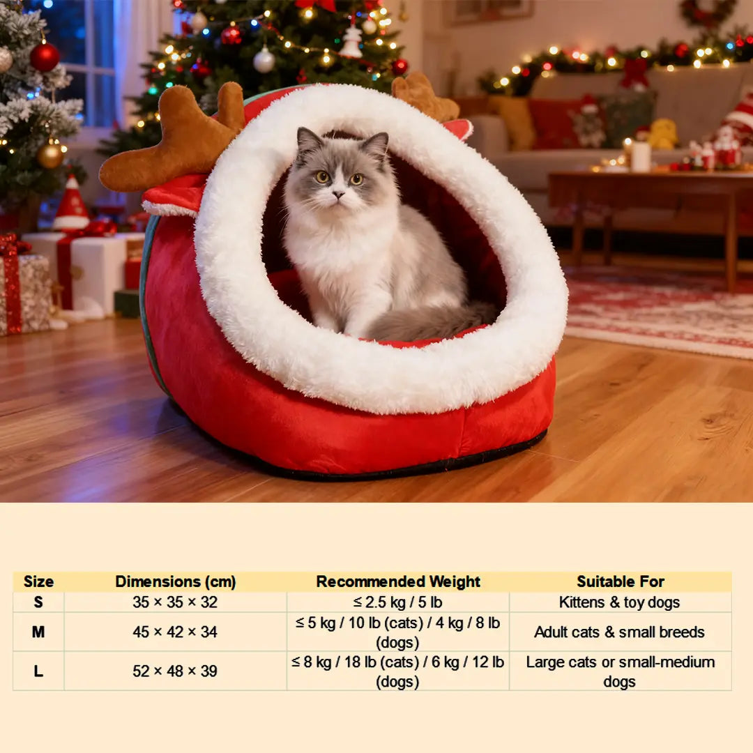 Pawsmas Reindeer Cave Cat Bed