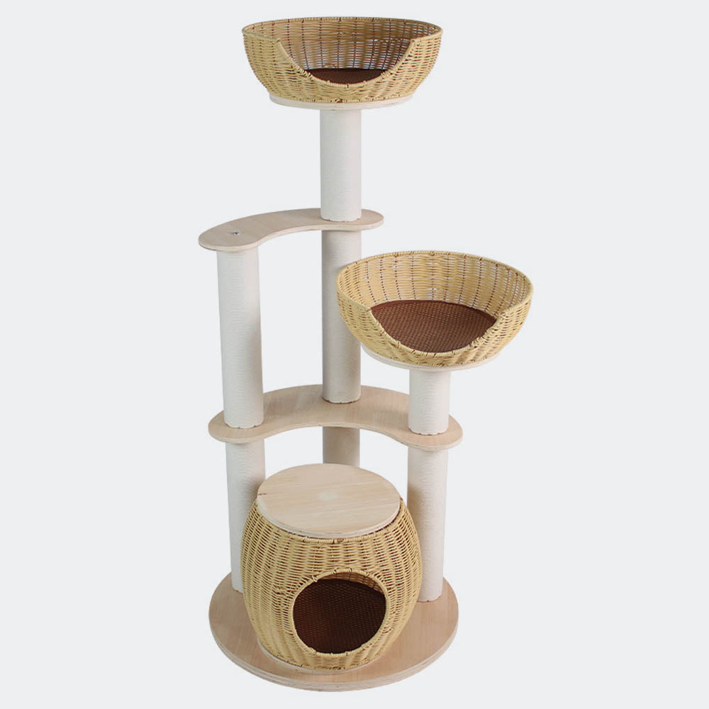 Rattan Cat Bed Cat Tree Tower for Indoor Cats