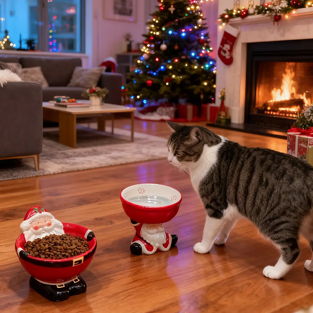 Pawsmas Santa Elevated Ceramic Pet Bowl