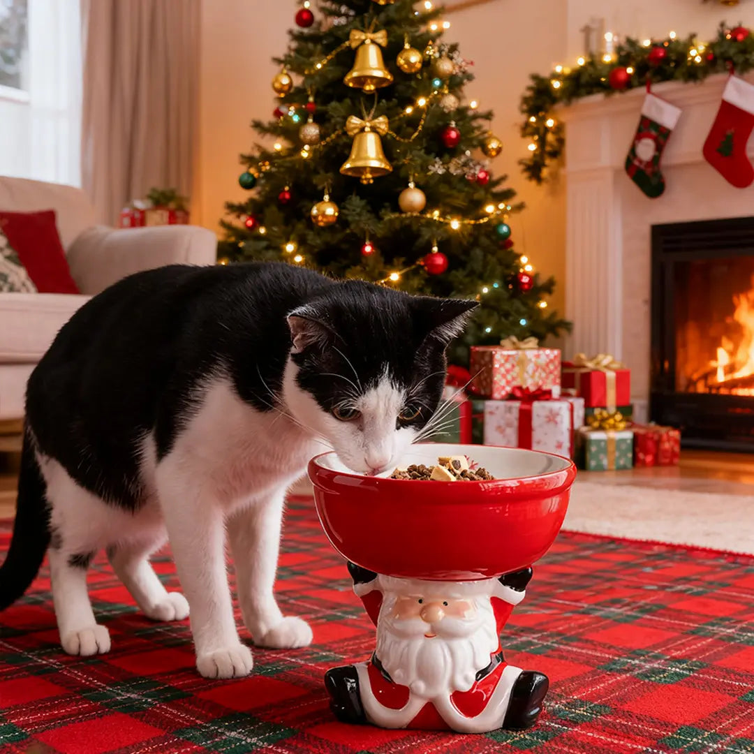 Pawsmas Santa Elevated Ceramic Pet Bowl