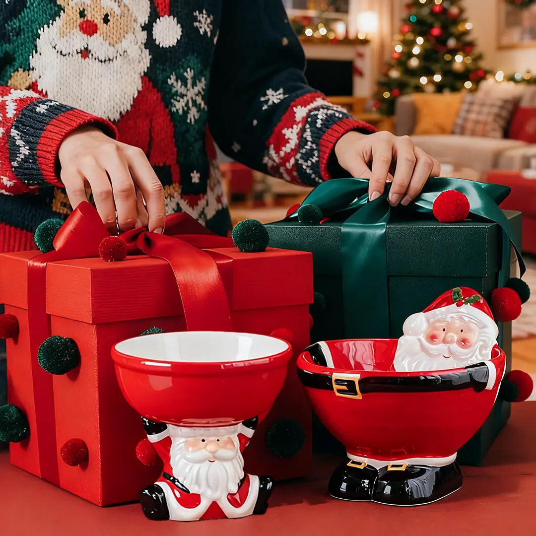 Pawsmas Santa Elevated Ceramic Pet Bowl