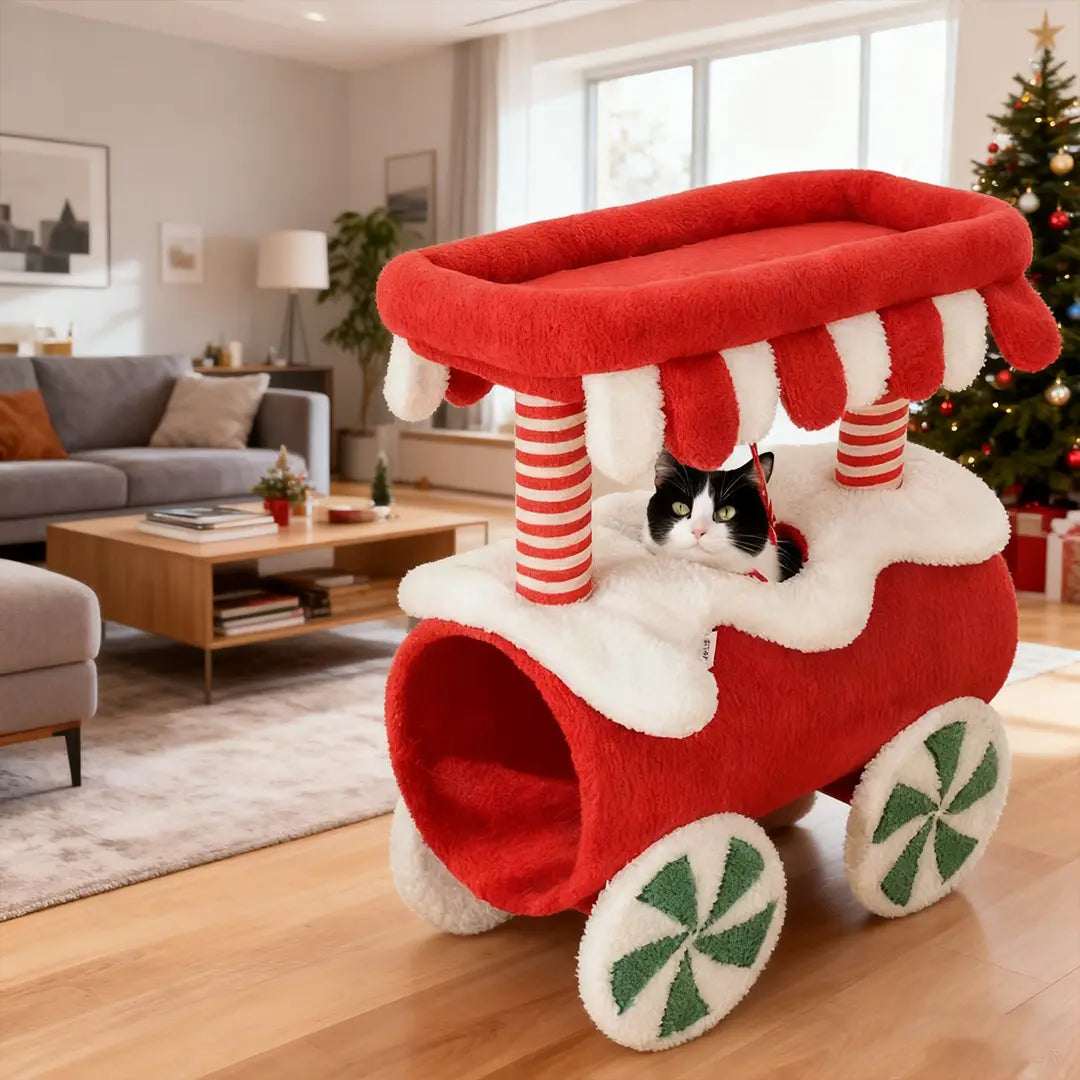 Pawsmas Christmas Train Cat House & Climbing Tower