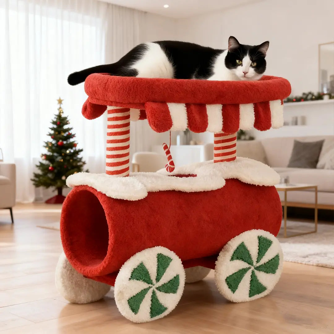 Pawsmas Christmas Train Cat House & Climbing Tower