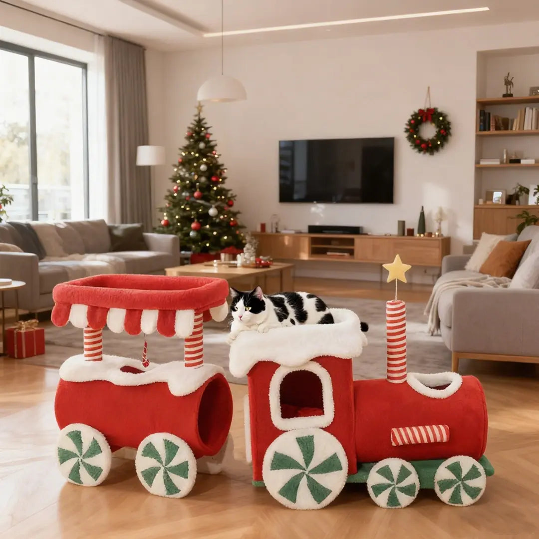 Pawsmas Christmas Train Cat House & Climbing Tower