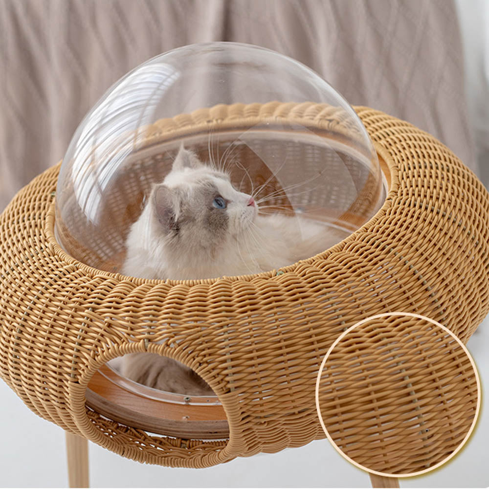 Transparent Space Capsule Flying Saucer Straw Cat Hanging Basket Hand-woven Rattan Cat Bed