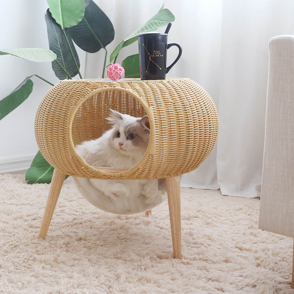 Transparent Space Capsule Flying Saucer Straw Cat Hanging Basket Hand-woven Rattan Cat Bed