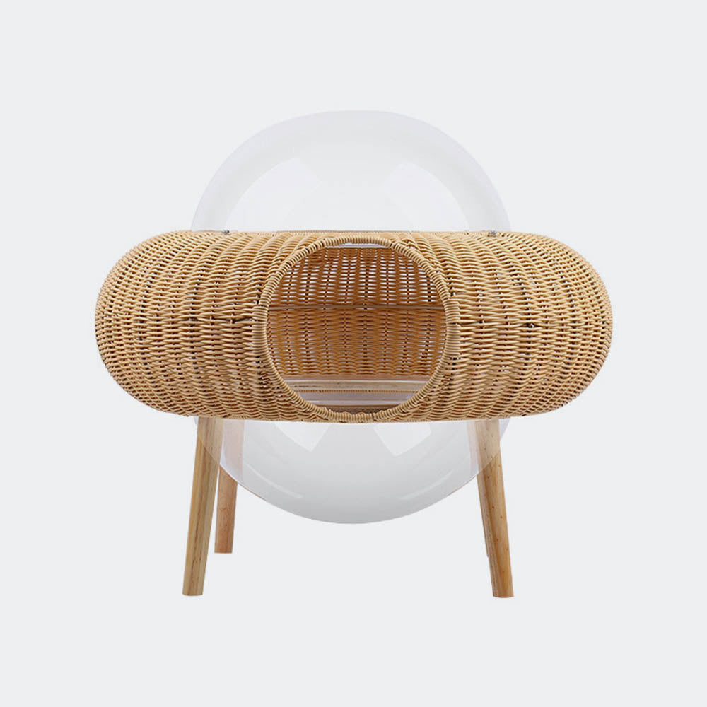 Transparent Space Capsule Flying Saucer Straw Cat Hanging Basket Hand-woven Rattan Cat Bed