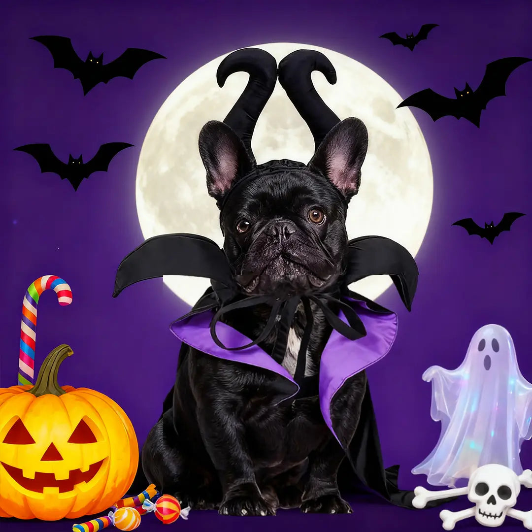 Halloween Witch Horn Headpiece & Cloak Set for Pets
