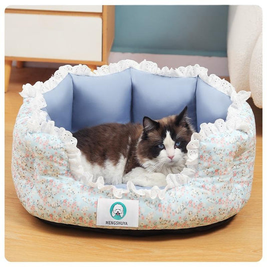 Lace sweet floral pet bed for cats and dogs for all seasons