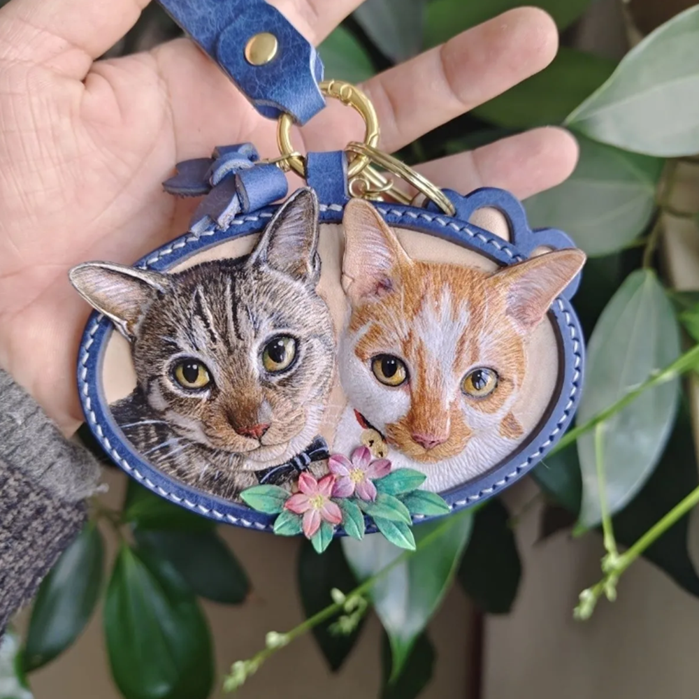 Personalisiertes 3D-Ledergeschnitztes Tieranhänger-Schlüsselanhänger