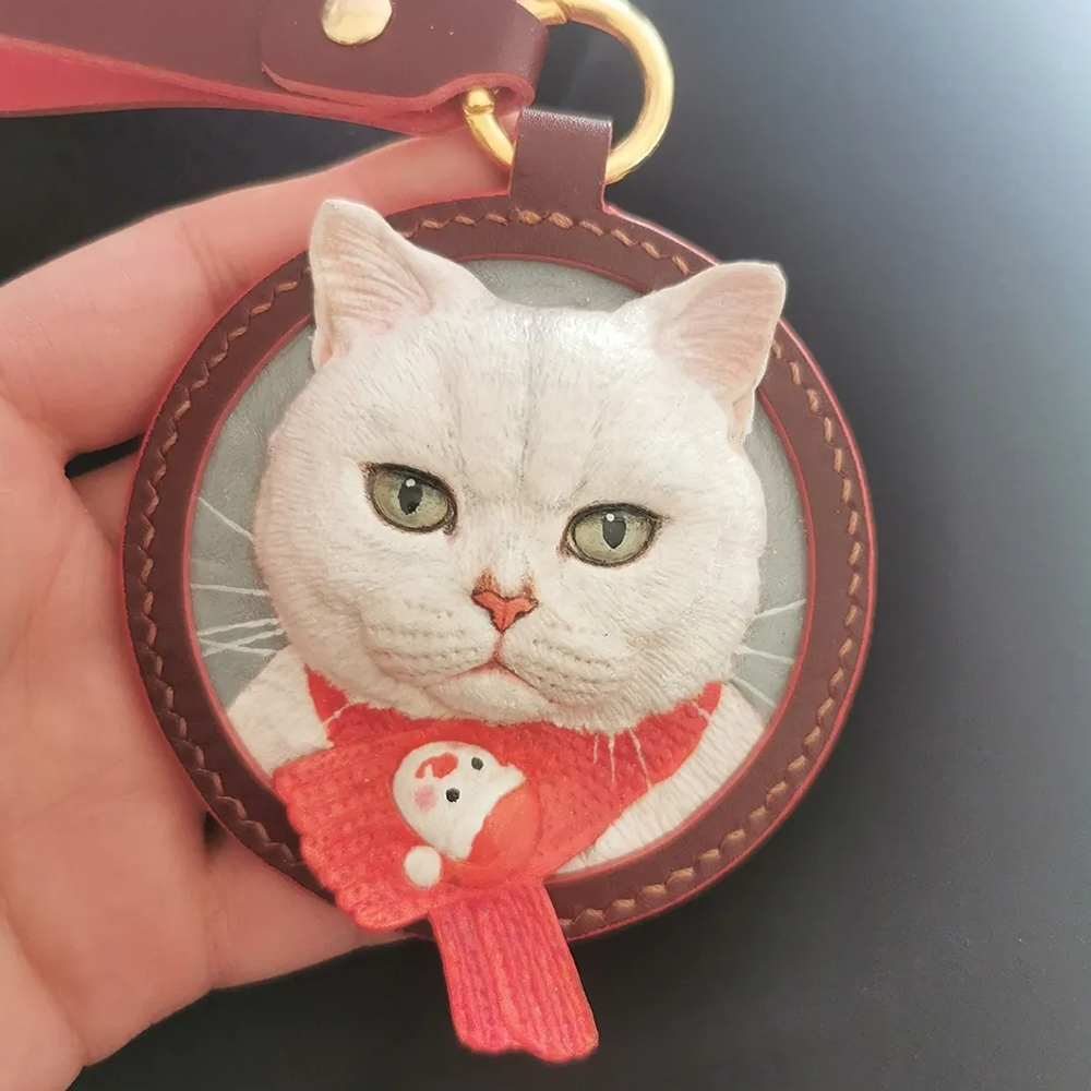 Personalisiertes 3D-Ledergeschnitztes Tieranhänger-Schlüsselanhänger
