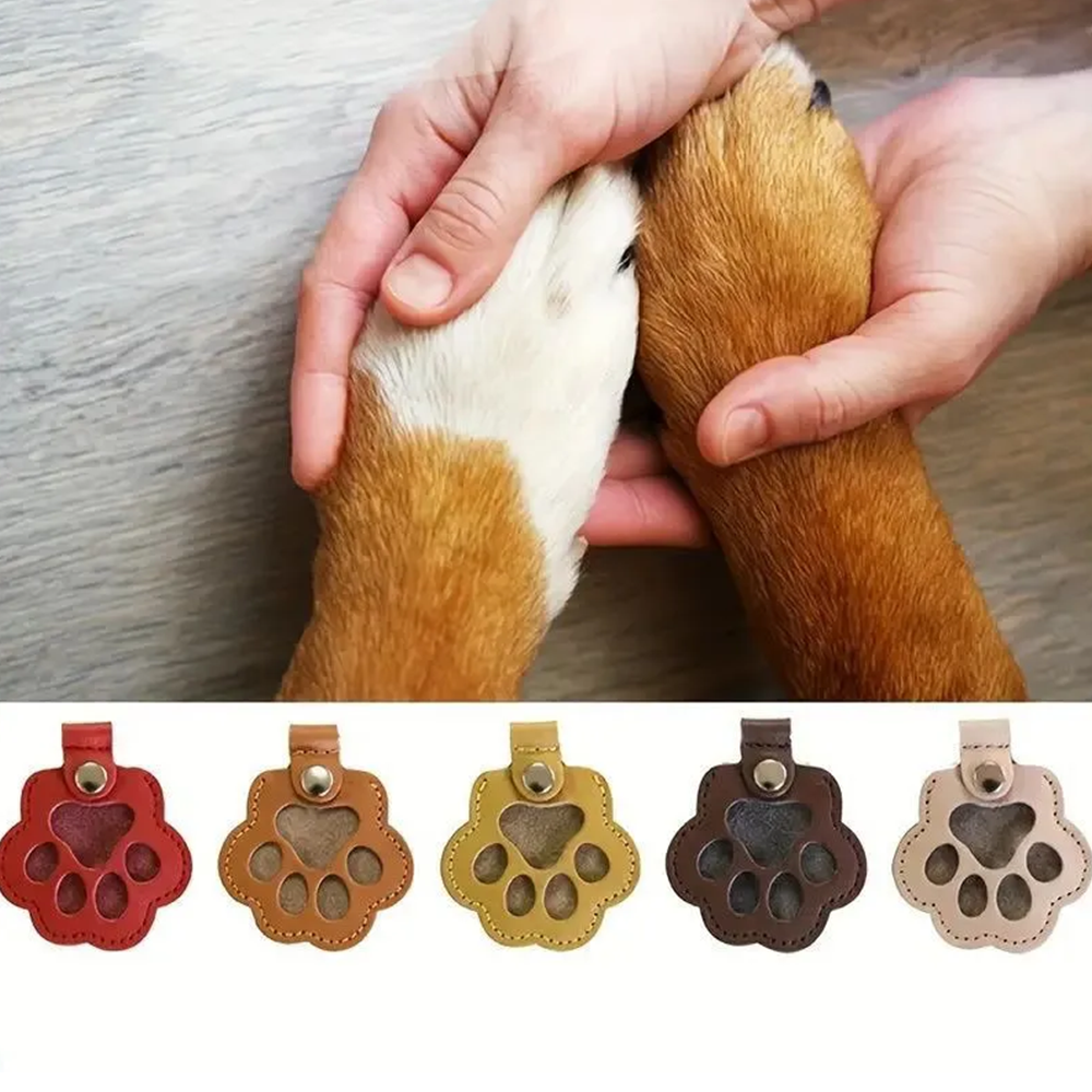 Paw Shape Pu Leather Memorial Keychain For Pet Hair Storage