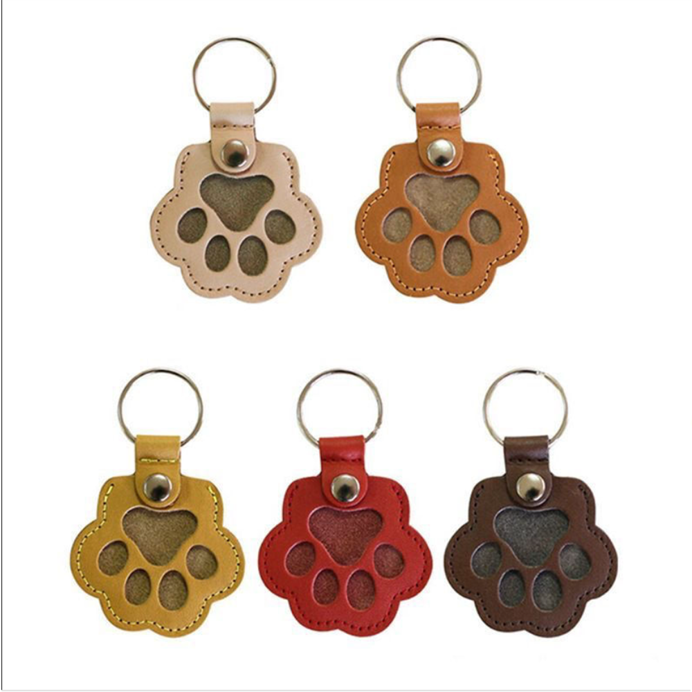 Paw Shape Pu Leather Memorial Keychain For Pet Hair Storage