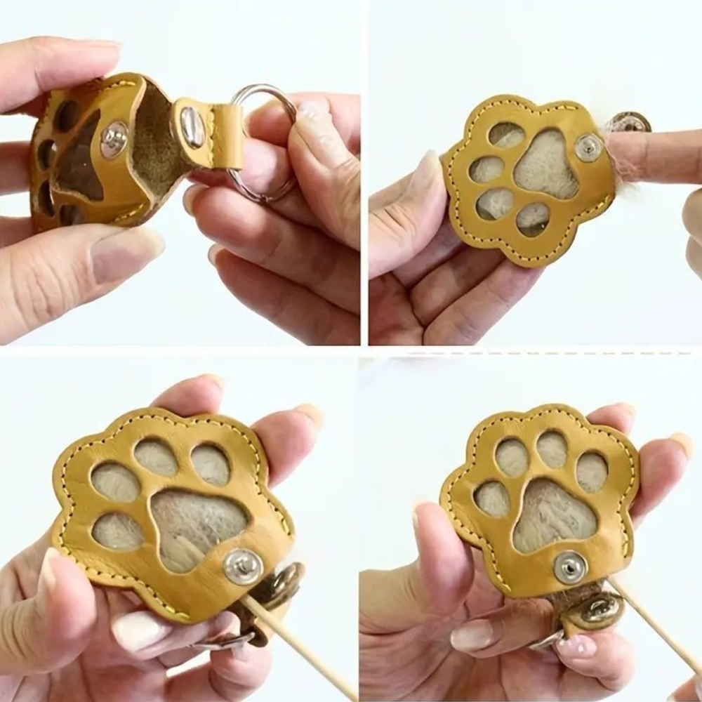 Paw Shape Pu Leather Memorial Keychain For Pet Hair Storage